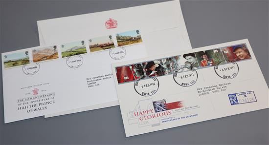 Two Royal commemorative first day covers with Buckingham Palace postal mark